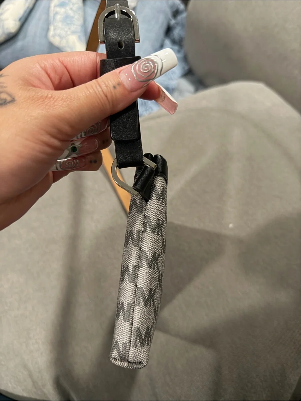 Michael Kors Gray and Black Mini Monogram Shoulder Bag